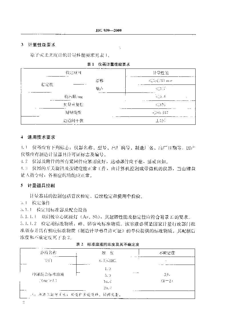 原子熒光光度計計量檢定規程JJG 939-2009